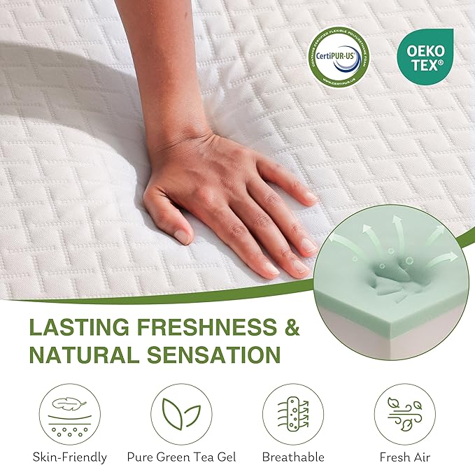 6 Inch Queen Size Mattress for Kids, Memory Foam Mattress with Cooling Green Tea Gel, Relieve Pressure with Medium Firm Support, CertiPUR-US Certified, 80''L x 60''W, White