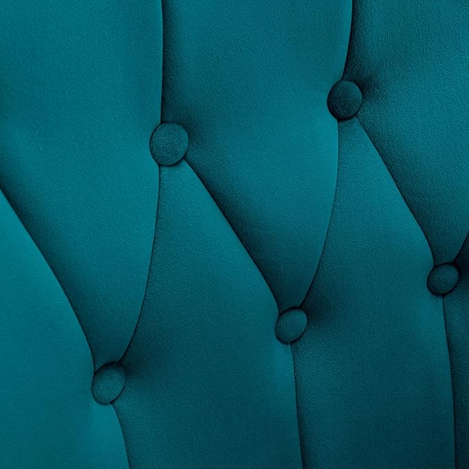 Container Furniture Direct Modern Chic Mid-Century Velvet Accent Armchair for Living Room, Bedroom, or Home Office, Button-Tufted Wingback Design with Gold Flared Legs, Dark Teal