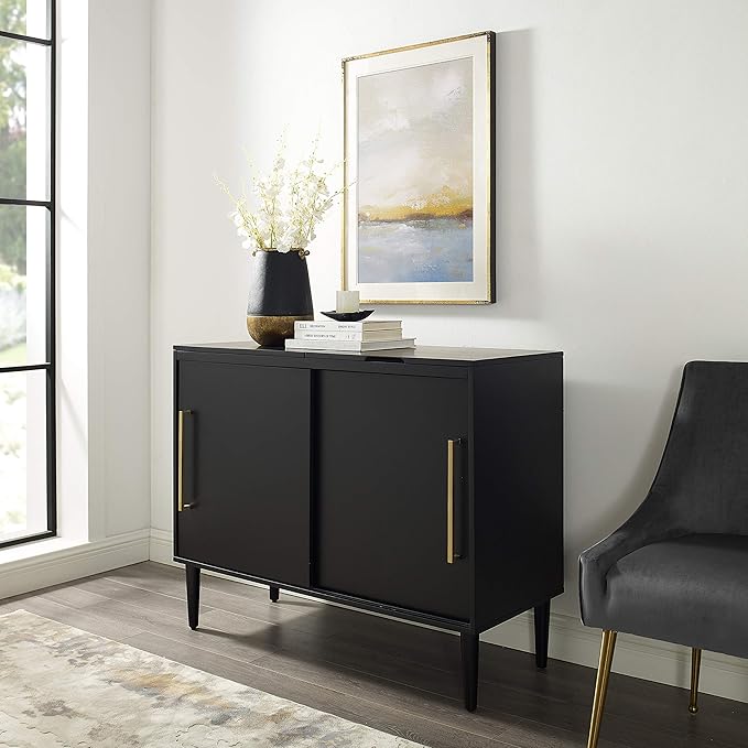 Crosley Furniture Everett Media Console and Record Player Stand with Storage for Vinyl Records, Matte Black