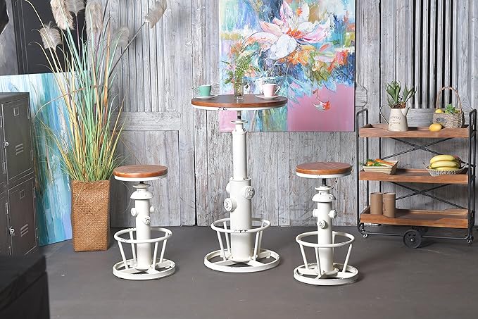 Topower Industrial Bar Table 38.58-48.43" Adjustable Pub Table Kitchen Dining Coffee Bistro Table Antique White