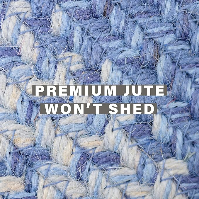 Homespice Denim Jute Blue Braided 4x6’ Rug for Living Room, Bedroom Rug and Dining Room. Pet Friendly. Decor Styles- Farmhouse Rug, Rustic, Vintage, Cottage, Primitive, Country, Boho Rug