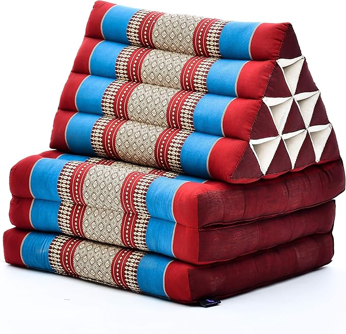 Leewadee - Comfortable Japanese Floor Mattress Used As Thai Floor Bed with Triangle Cushion, Futon Mattress Or Thai Massage Mat, 67 x 21 inches, Blue Red