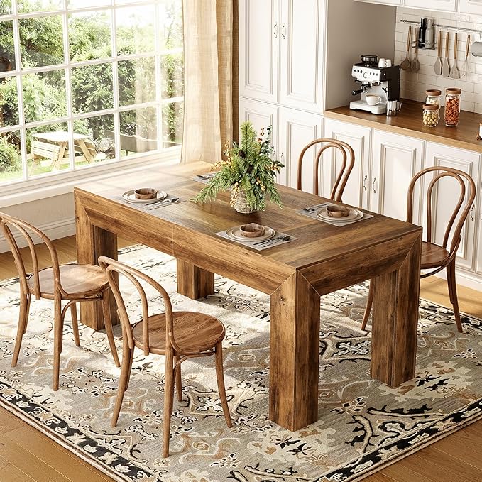 LITTLE TREE Modern Dining Table, Rectangle Heavy Duty Kitchen Table for Home, Farmhouse 63 Inches Wooden Furniture for 4-6 People, Wood Grain Color