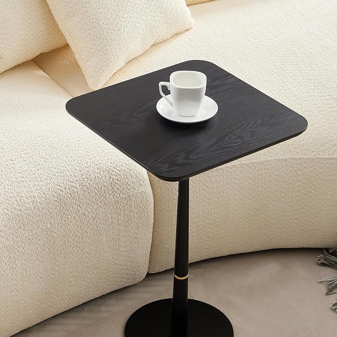 Small Side Table for Small Spaces Living Room, Tall End Side Table for Sofa Couch, Square Drink Coffee Tables, Modern Martini Cocktail Beverage Pedestal Stand for Bedroom, Black