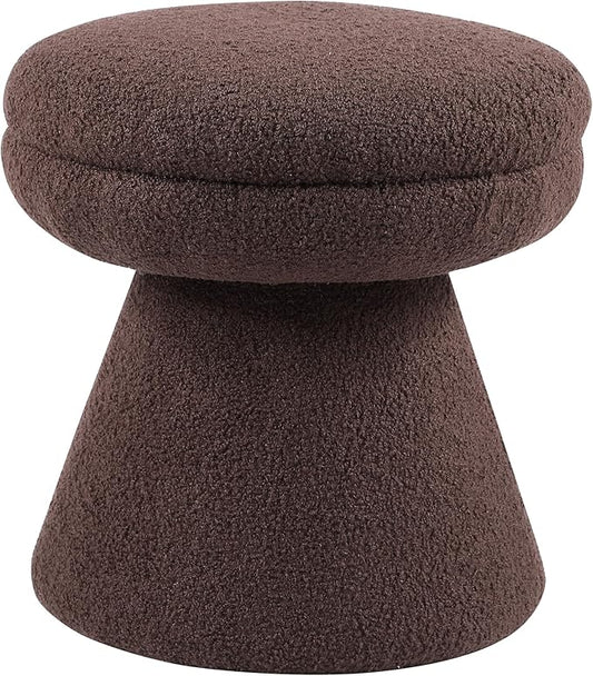 Furniture of America Rami Modern 18-inch Mushroom-Shape Upholstered Ottoman with Tapered Pedestal, Vanity Stool Chair, Small Foot Stool for Bedroom, Living Room, Entryway, Brown