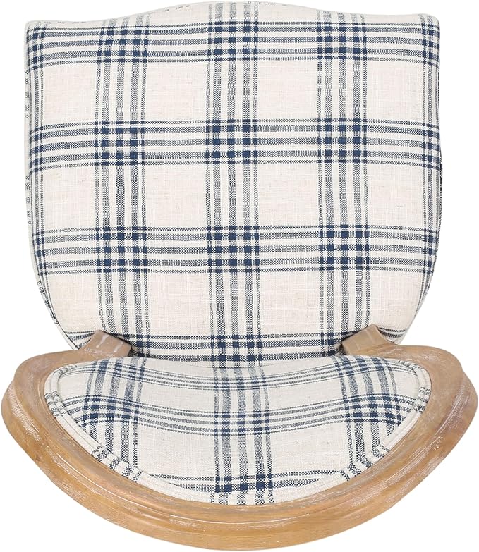 Christopher Knight Home Phinnaeus Dining Chair Set, Set of 4, Wood, Dark Blue Plaid + Light Beige + Natural