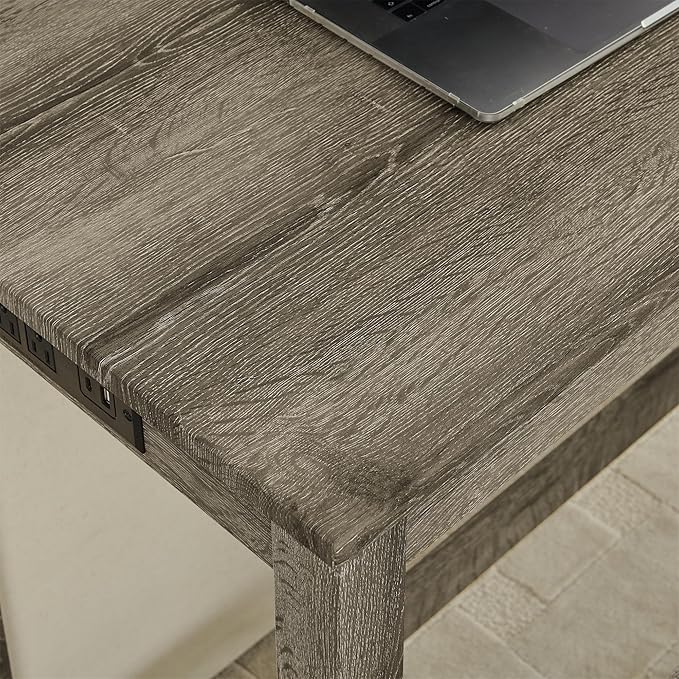 KEIKI 4-Piece Bar Table Set with Charging Station - 59" Industrial Kitchen Table & 3 Upholstered Stools, USB/Type-C/AC Outlets, Solid Wood Frame - for Dining Room, Apartment, Living Room (Brown)