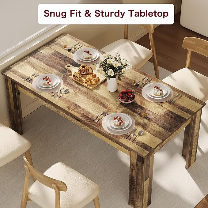 Dining Table for 4-6, 63" Wood Farmhouse Large Kitchen Table with Strong 4 Triangle Legs, Rectangular Dining Room Dinner Table with Sturdy Extra Support for Kitchen, Apartment, Retro Brown