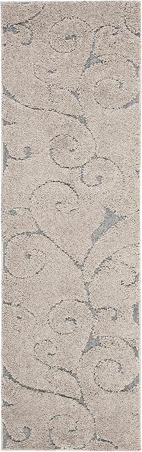 SAFAVIEH Florida Shag Collection Runner Rug - 2'3" x 13', Grey & Light Blue, Scroll Design, Non-Shedding & Easy Care, 1.2-inch Thick Ideal for High Traffic Areas in Living Room, Bedroom (SG455-1160)