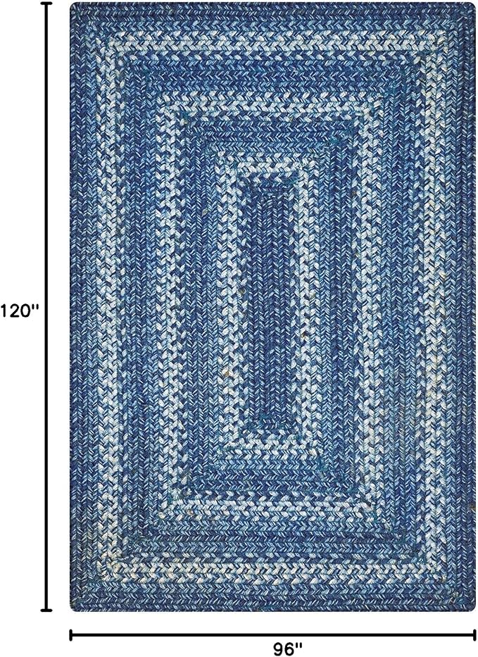 Homespice Denim Jute Blue 8x10' Braided Area Rug for Living Room, Bedroom and Dining Room. Pet Friendly. Decor Styles- Farmhouse Rug, Rustic, Vintage, Cottage, Primitive, Country, Boho Rug