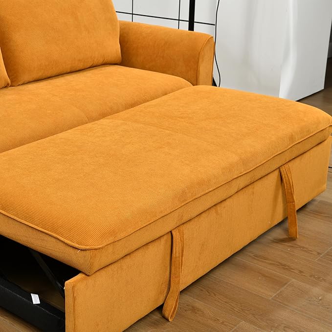 Queen Size Convertible Loveseat Sofabed 3 in 1 Convertible Sleeper Sofa Bed with Pull Out Couch Bed and Reclining Backrest, Oversized Corduroy Upholstered Sofa&Couch for Living Room Home Apartment RV