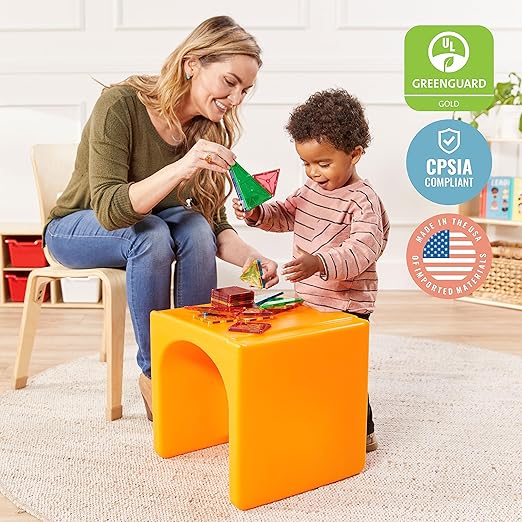 ECR4Kids Tri-Me Table and Cube Chair Set, Multipurpose Furniture, Orange, 3-Piece