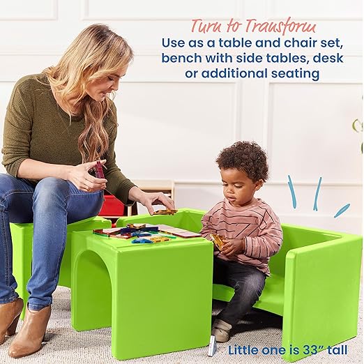 ECR4Kids Tri-Me Table and Cube Chair Set, Multipurpose Furniture, Lime Green, 3-Piece