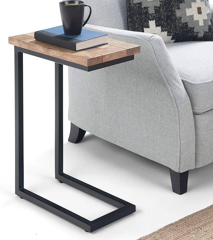 SIMPLIHOME Skyler 18-inch Wide Solid Mango/Metal Industrial C-Shaped End Table in Natural/Charcoal for Living Room, Office, or Bedroom, Assembled