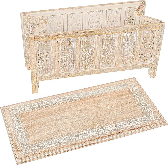 The Wooden Town Rectangular Coffee Table – 36x18 Inch White Wash Finish | Modern Wooden Center Table for Living Room | Vintage Look Side Table for Magazines, Books & Plants