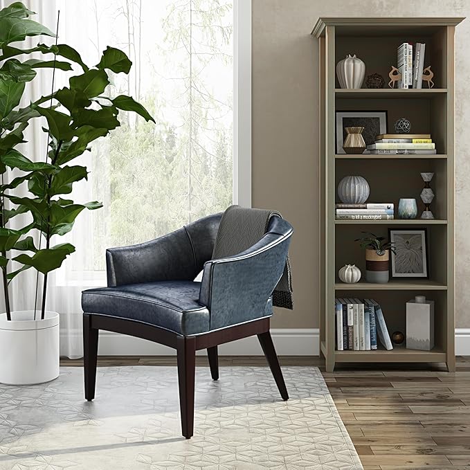 SIMPLIHOME Amherst Bookcase - 70 inch Tall 5-Shelf Solid Wood Bookshelf in Distressed Grey, Transitional Storage for Living Room, Study Room or Office with Adjustable Shelves and Tapered Legs