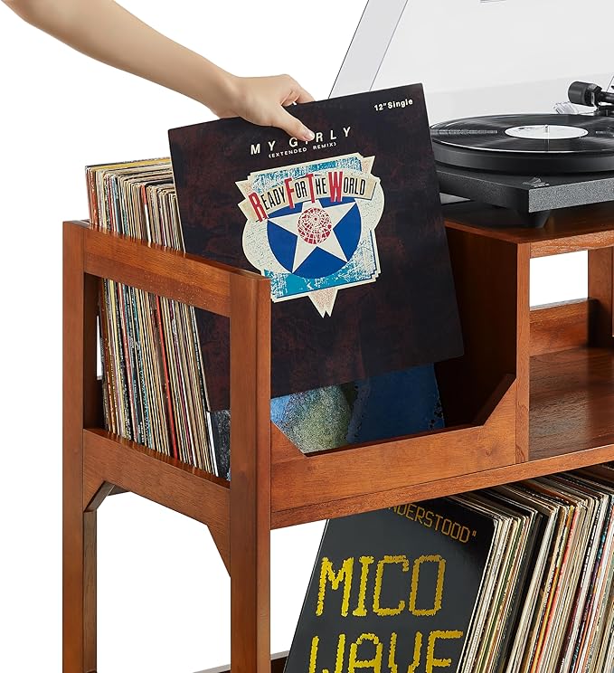 Crosley Furniture Asheville Mid-Century Modern Media Console Record Player Stand, Storage for Vinyl Records, Medium, Walnut