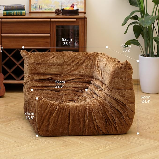N&V Fireside Chair, Mid Century Armless Floor Sofa, Soft Premium Chenille Floor Lounge Chair, Foam Sofa Accent Chair for Living Room Bedroom and Office (Black, Corner Chair)