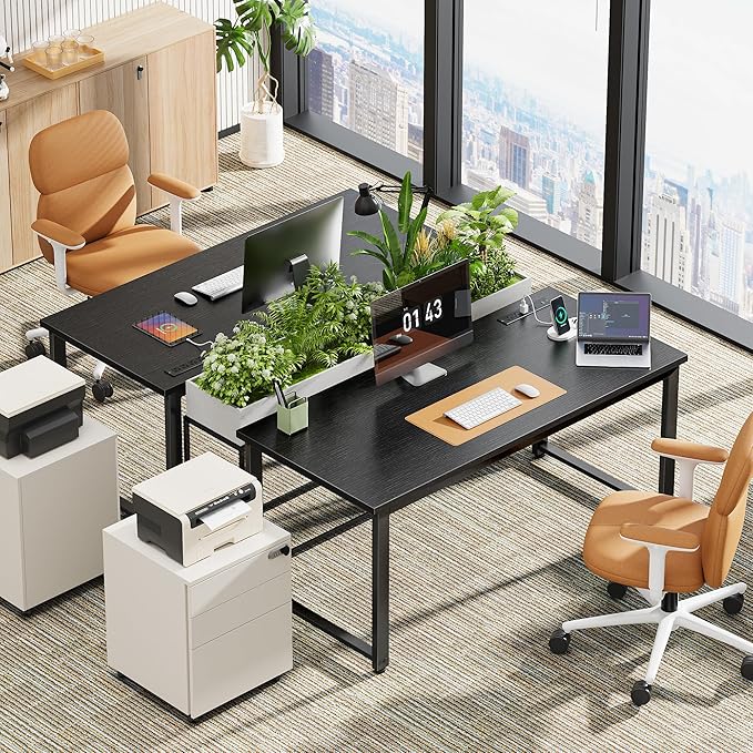 Huuger 48 x 24 inch Desk with Power Outlets & USB-C, Deeper & Thicker Desktop, Robust Metal Tubes, Computer Desk, Heavy Duty Office Desk, Work Gaming Desk for Home Office, Black