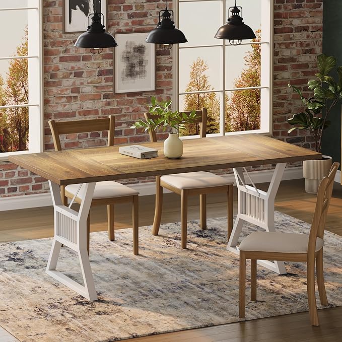 GarveeHome 70.8 Inch Dining Table 4-6 Person, Kitchen Table with Heavy Duty Metal Legs, Farmhouse Dining Room Table for Kitchen, Living Room