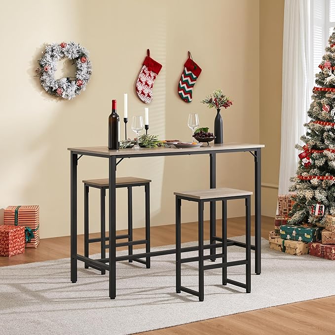 Yaheetech 3 Piece Dining Table Set, 47.5" Industrial Pub Table Set, Counter Height Kitchen Table with Bar Stools Set of 2, for Small Space, Apartment