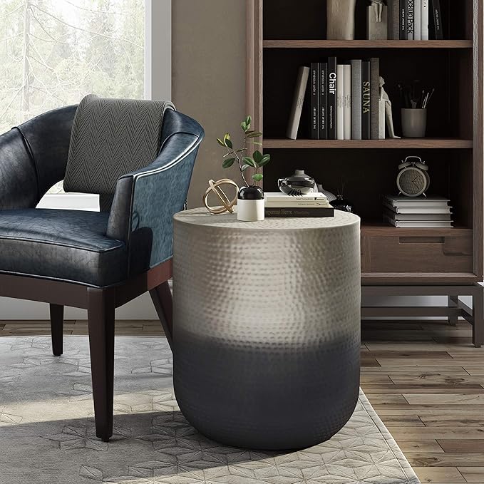 SIMPLIHOME Nova Boho 19 Inch Wide Metal Side Table in Silver Ombre, Fully Assembled, For the Living Room and Bedroom