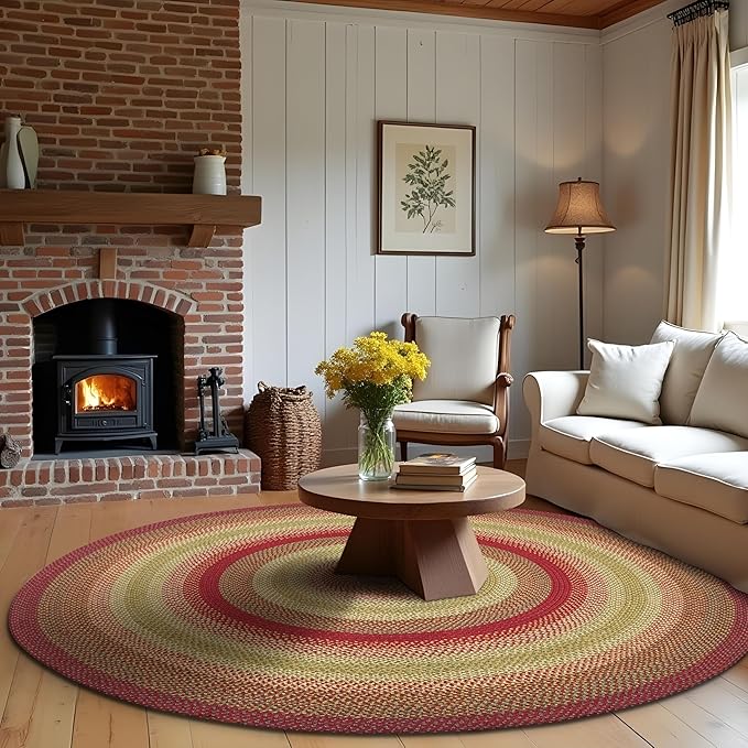 Cider Barn Cranberry Red Round Braided Rug, Jute, 6' - Perfect Country Rustic Decor for Living Room, Dining Room, Everywhere