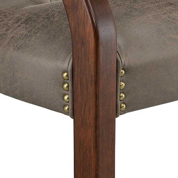 LEEMTORIG Large Dining Chairs with Casters and Arms, Rolling Dining Chairs with Wheels, Poker Chairs, Solid Wood Office Desk Chairs, 26"D x 25.2"W x 31.5"H, Cherry Legs & Dark Brown Fabric SY-1533-DK