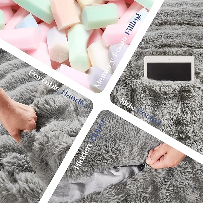 Hobestluk Bean Bag Chairs 5ft Beanbag Chair with Filler Adult Bean Bags with Fluffy & Machine Washable Cover, Giant Bean Bag Chairs for Adults (Grey, 5FT-50" x 50" x 24")