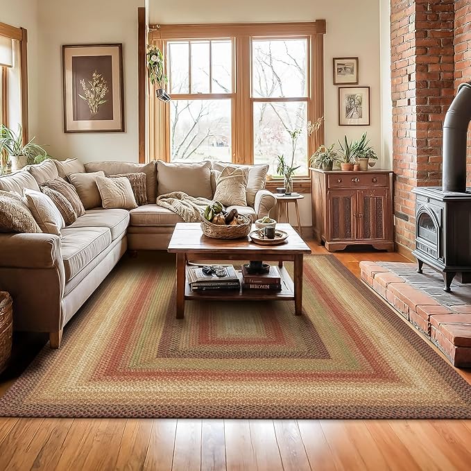 Homespice Gingerbread Jute Brown 4x6' Braided Area Rug for Living Room, Bedroom and Dining Room. Pet Friendly. Decor Styles Farmhouse Rug, Rustic, Vintage, Cottage, Primitive, Country, Boho Rug