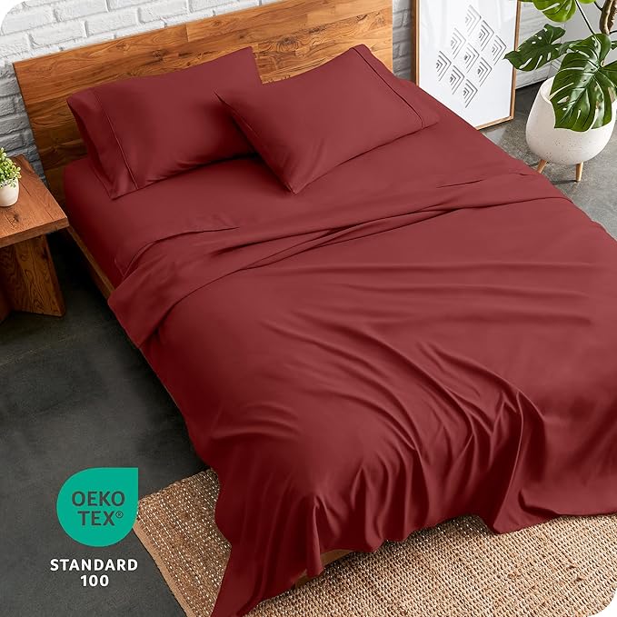 Bare Home California King Sheet Set - 1800 Ultra-Soft Microfiber Cal King Bed Sheets - Double Brushed - Deep Pockets - Easy Fit - 4 Piece Set - Bed Sheets (Cal King, Rosewood)