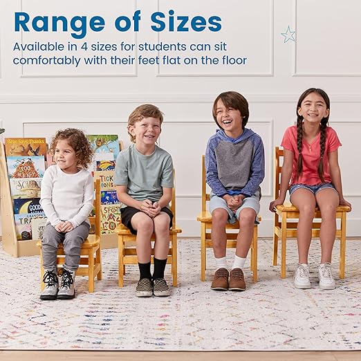 ECR4Kids Three Rung Ladderback Chair, 14in Seat Height, Classroom Seating, Honey, 2-Pack