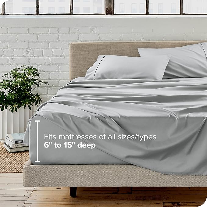 Bare Home Split Head Flex King Sheet Set - 1800 Ultra-Soft Microfiber Bed Sheets - Double Brushed - Deep Pockets - Easy Fit - 4 Piece Set - FlexTop Bedding Sheets (Split Head Flex King, French Grey)