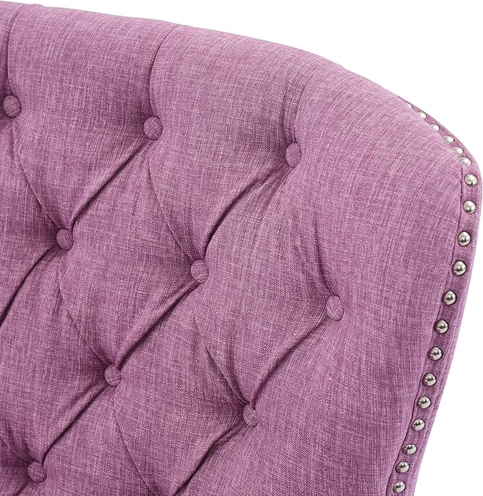 Ball & Cast Accent Chair,Mid-Century Lounge Living Room Chairs with Button Tufting,Upholstered Reading Accent Chair W/Solid Wood Legs and Curved Backrest,for Bedroom,Apartment,Pink
