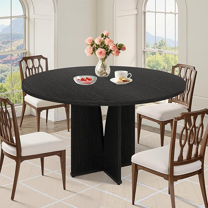 NicBex 39 Inch Round Dining Table for 4, Wooden Small Dinner Table Farmhouse Kitchen Tables with X-Shaped Stable Pedestal for Dining Room, Kitchen, Living Room，Black
