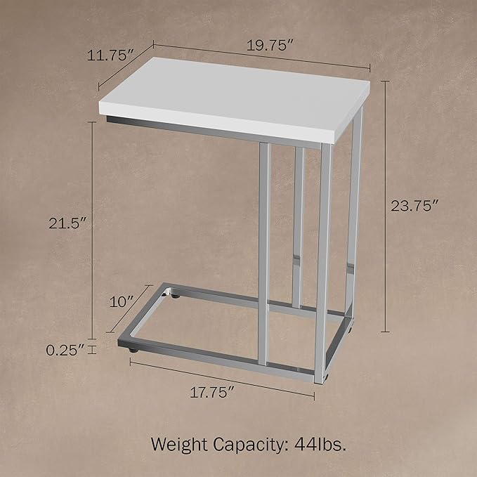 Lavish Home C-Shaped Sofa Side Table - Modern End Table, Laptop Tray, or Compact Bedside Nightstand - Space Saving Furniture by Lavish Home (White)