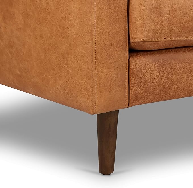 POLY & BARK Napa Leather Corner Sectional Sofa in Full-Grain Pure-Aniline Italian Tanned Leather in Cognac Tan