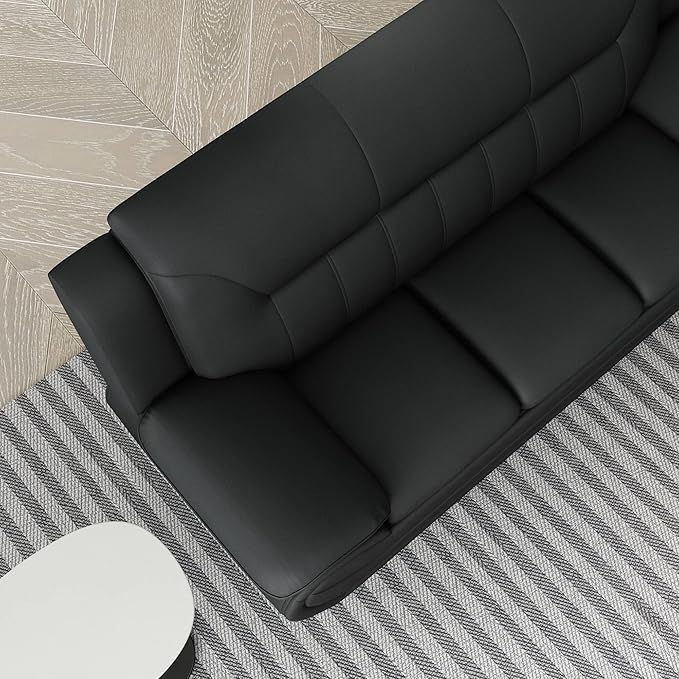 Container Furniture Direct Michael Modern Faux Leather Upholstered Stainless Steel Legs Living Room Sofa, Black