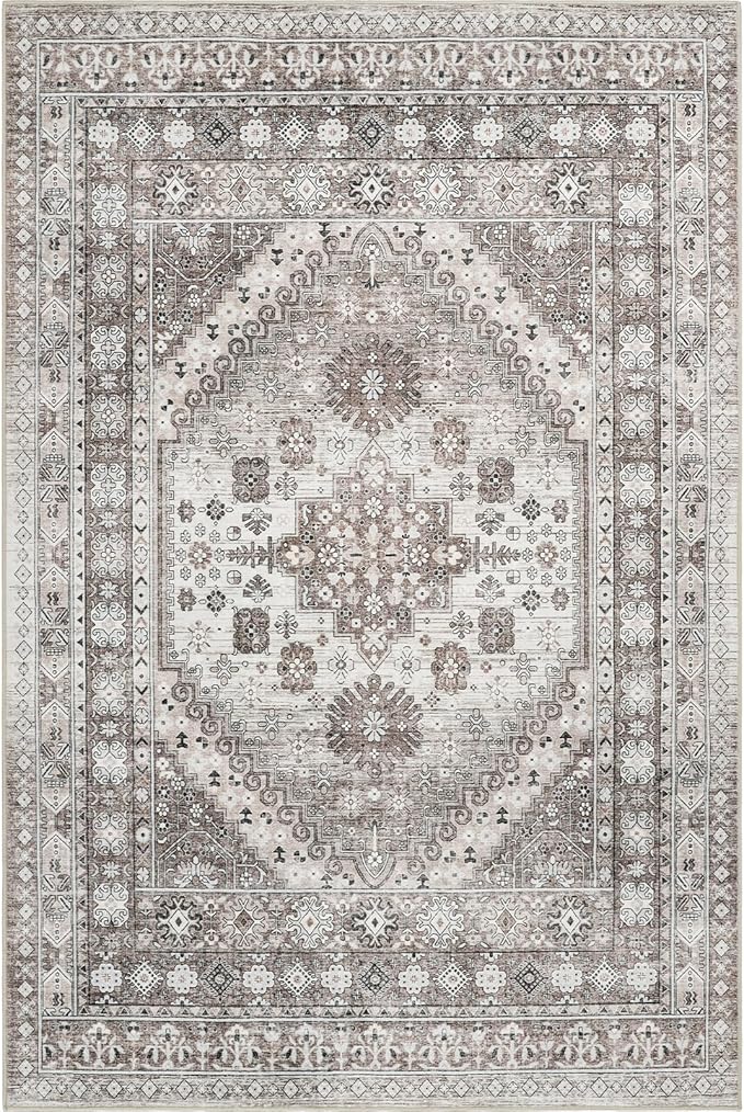 zesthome 3x5 Area Rug Ultra Soft Washable Rug, Non Slip Area Rug Indoor Entrance, Stain Resistant Rugs for Living Room Bedroom Vintage Home Decor (Brown/Beige,3'x5')