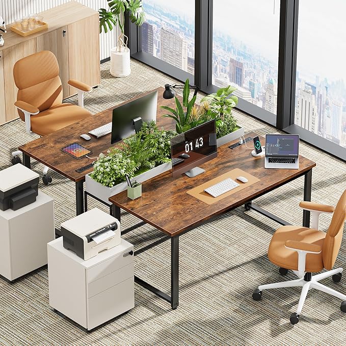 Huuger 48 x 24 inch Desk with Power Outlets & USB-C, Deeper & Thicker Desktop, Robust Metal Tubes, Computer Desk, Heavy Duty Office Desk, Work Gaming Desk for Home Office, Rustic Brown