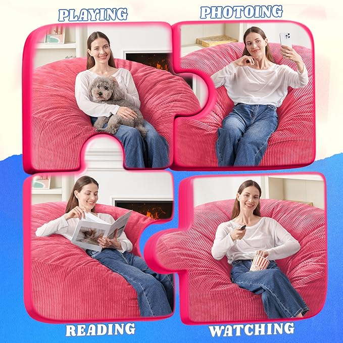 HABUTWAY 4FT Bean Bag Chair,Giant Bean Bag Chairs for Adults,Big Bean Bags with Memory Foam Filled, Large Beanbag Chairs with Soft Corduroy Cover-Pink