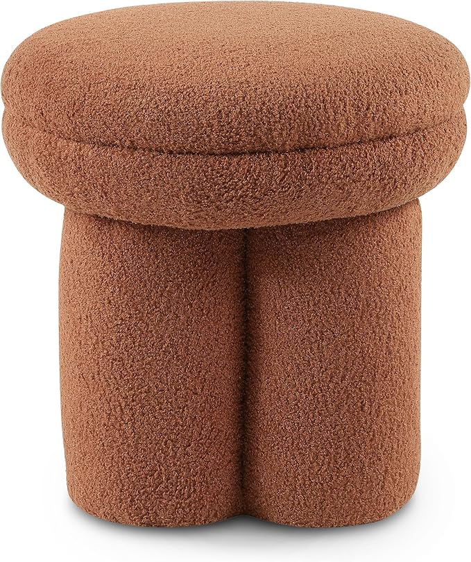 Furniture of America Rami Modern 18-inch Mushroom-Shape Upholstered Ottoman with Tri-Pillar Pedestal, Vanity Stool Chair, Small Foot Stool for Bedroom, Living Room, Entryway, Saddle Brown