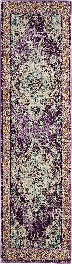 SAFAVIEH Monaco Collection Runner Rug - 2'2" x 8', Violet & Light Blue, Boho Chic Medallion Distressed Design, Non-Shedding & Easy Care, Ideal for High Traffic Areas in Living Room, Bedroom (MNC243L)