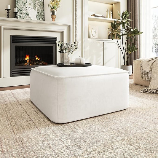 Christopher Knight Home Isa Velvet Ottoman Footstool, Square Pouf Poufee Footrest Ottoman Large Seat, Modern Side Table for Living Room Bedroom Home Decor, Cream, 30"