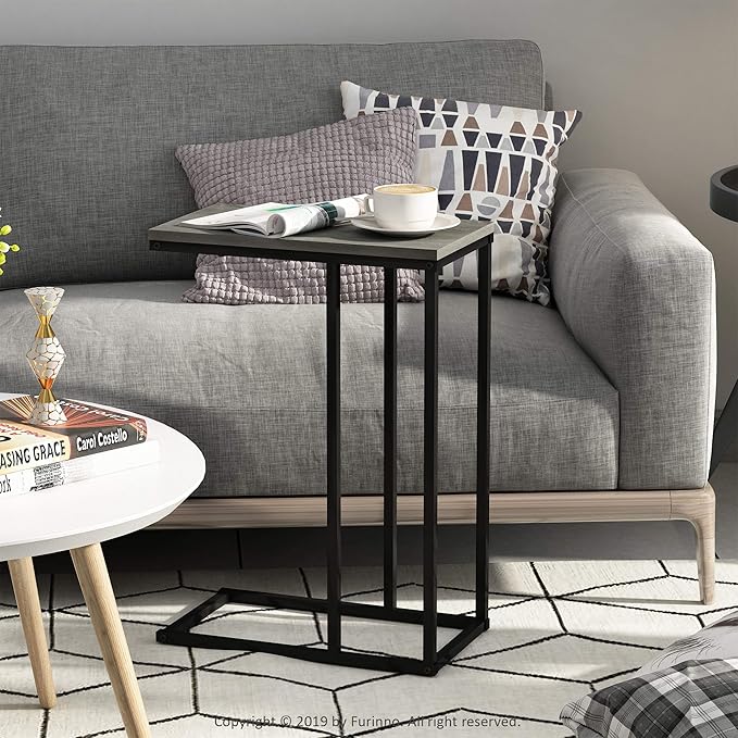 Furinno Camnus Modern Living C Shaped Sofa Side Table, 9.8 in x 17.9 in x 25 in, French Oak Grey