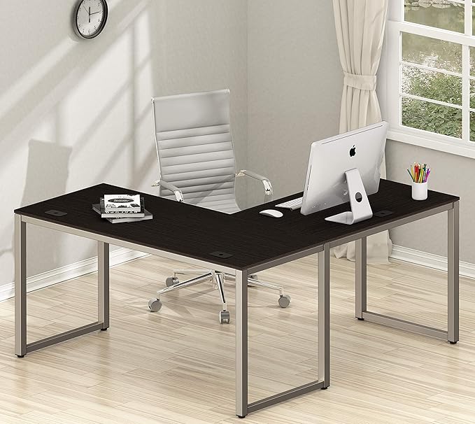 SHW 55 x 60 Inches Commercial-Grade L-Shape Corner Office Computer Desk, Espresso