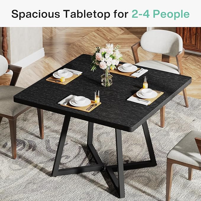 Tribesigns Square Dining Table for 6, 31.5" Industrial Dinner Table with Metal Base, Kitchen Table for Dining Room, Small Space, Apartment, Black