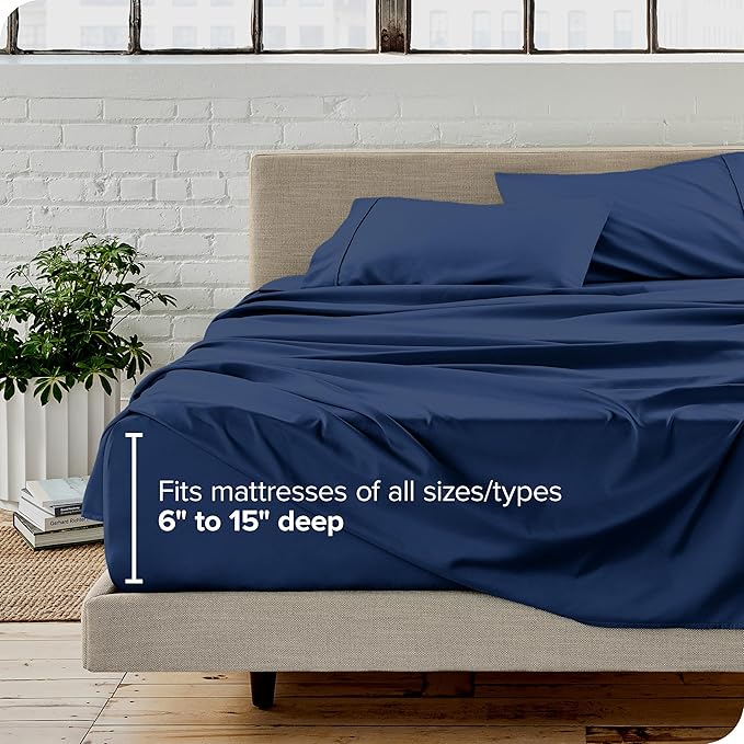 Bare Home Full XL Sheet Set - Luxury 1800 Ultra-Soft Microfiber Full Extra Long Bed Sheets - Double Brushed - Deep Pockets - Easy Fit - 4 Piece Set - Bedding Sheets & Pillowcases (Full XL, Dark Blue)