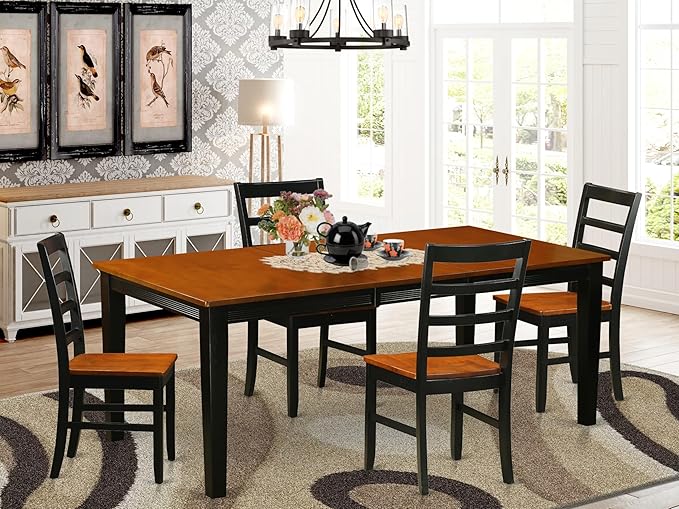 East West Furniture QUPF5-BCH-W 5 Piece Dining Table Set for 4 Includes a Rectangle Kitchen Table with Butterfly Leaf and 4 Kitchen Dining Chairs, 40x78 Inch, Black & Cherry