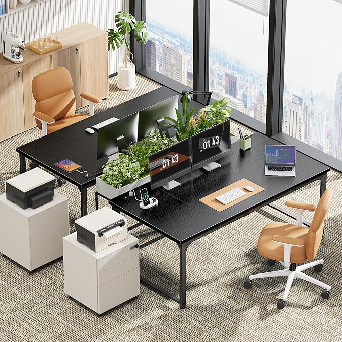 Huuger 63 x 31.5 inch Desk with Power Outlets & USB-C, 1.2 Inch Thicker Desktop, Robust Metal Tubes, Deep Computer Desk, Heavy Duty Office Work Desk, for Home Office, Black